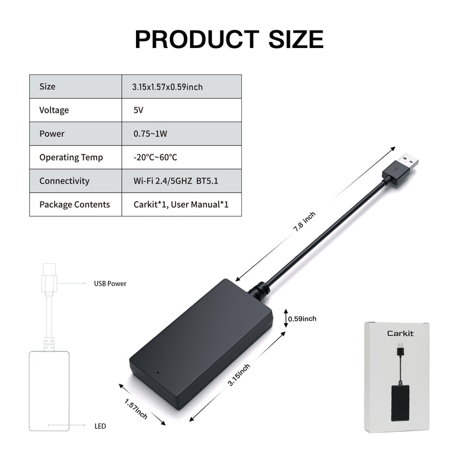 Carabc CB11 Carbitlink to Wireless CarPlay Android Auto Adapter for Chery Jetway Geely GAC Transfers etc.