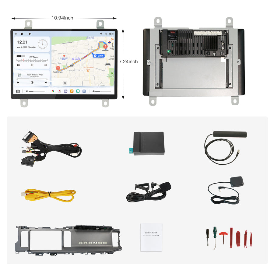Carabc 12" Android 13 Car stereo Retains Sync4 for Ford Bronco 2021–2024 Wireless CarPlay & Android Auto CarRadio Upgrade