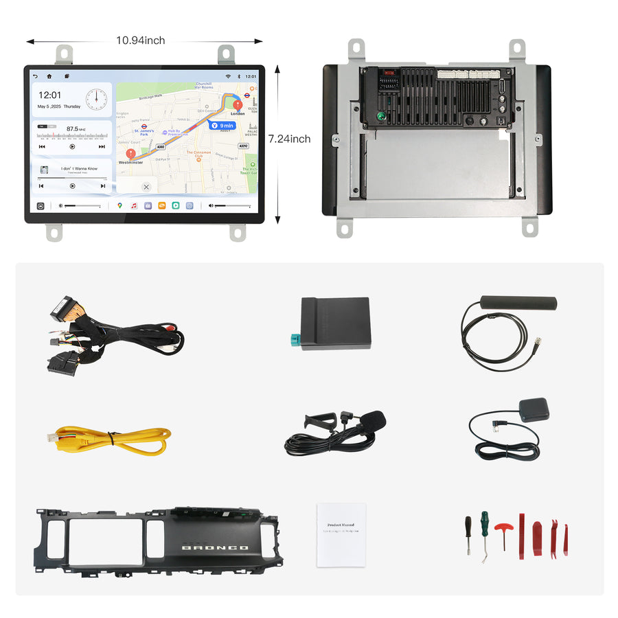 Carabc 12" Android 13 Car stereo Retains Sync4 for Ford Bronco 2021–2024 Wireless CarPlay & Android Auto CarRadio Upgrade