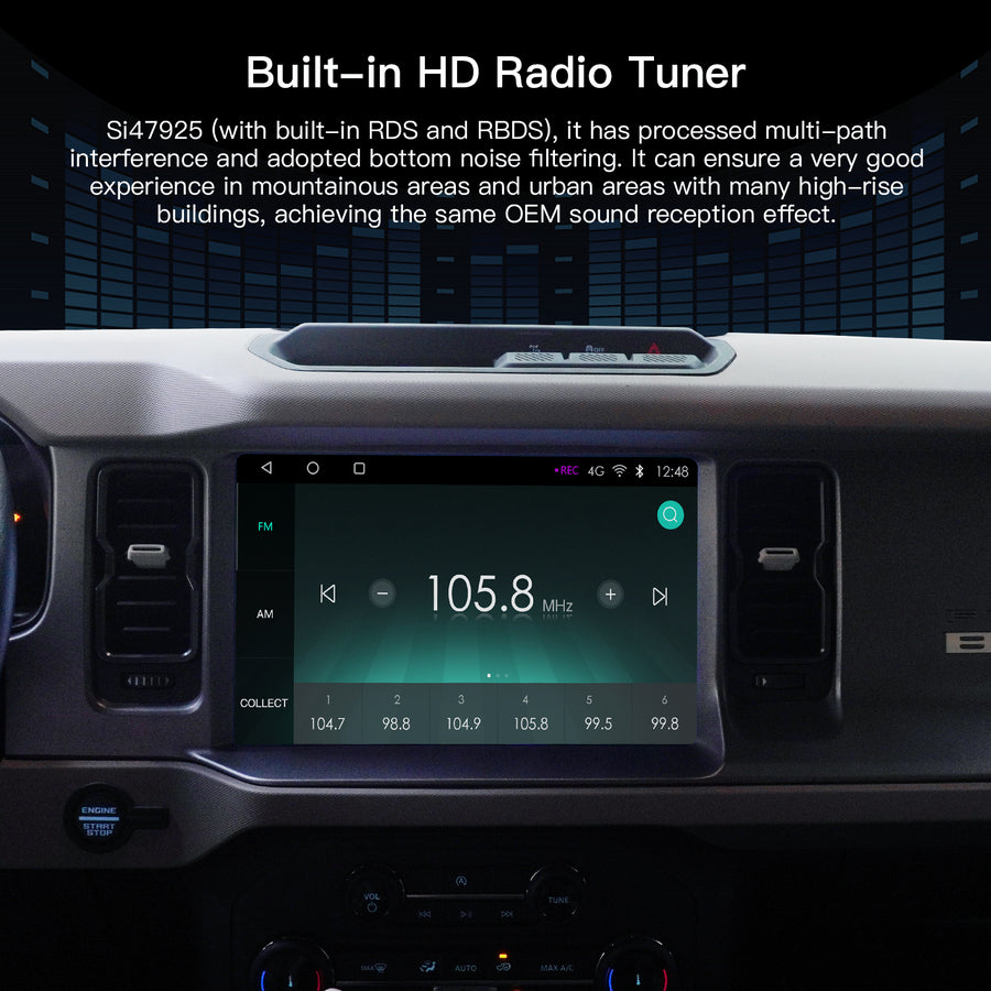 Carabc 12" Android 13 Car stereo Retains Sync4 for Ford Bronco 2021–2024 Wireless CarPlay & Android Auto CarRadio Upgrade