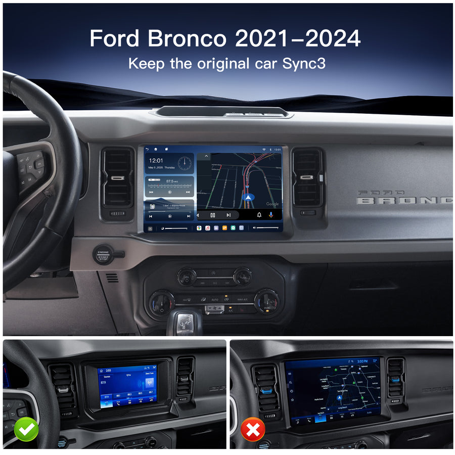 Carabc 12" Android 13 Car stereo Retains Sync4 for Ford Bronco 2021–2024 Wireless CarPlay & Android Auto CarRadio Upgrade
