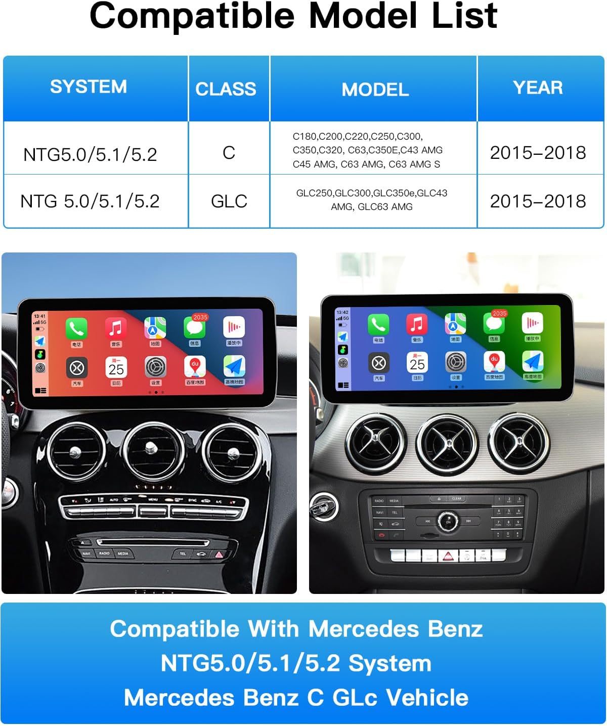 For Mercedes Benz 12.3'' NTG5.0 System Touchscreen Wireless Carplay and Android Auto
