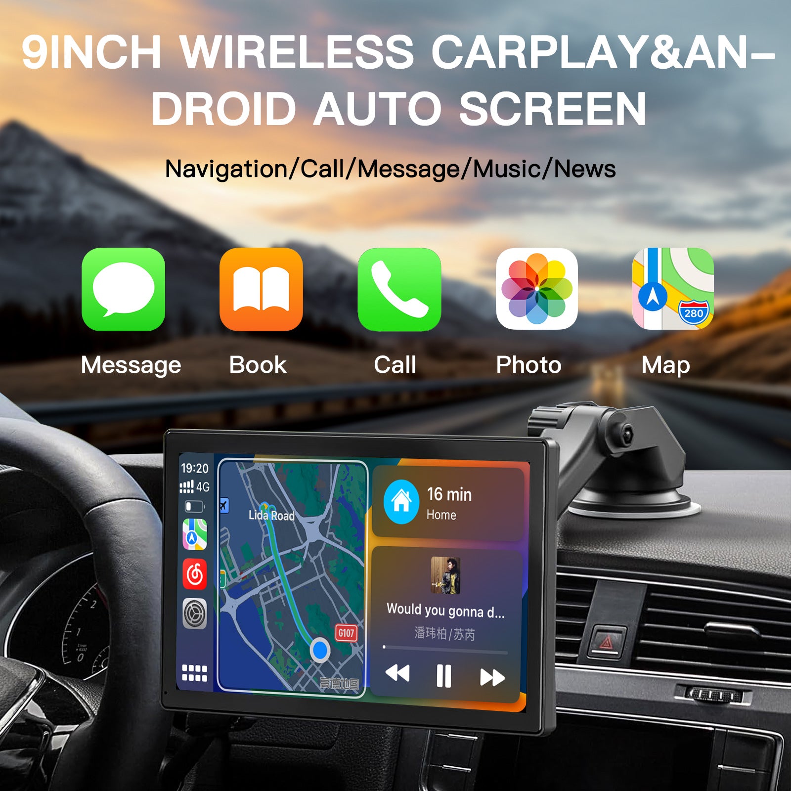 9" bezdrátová dotyková obrazovka CarPlay a Android Auto