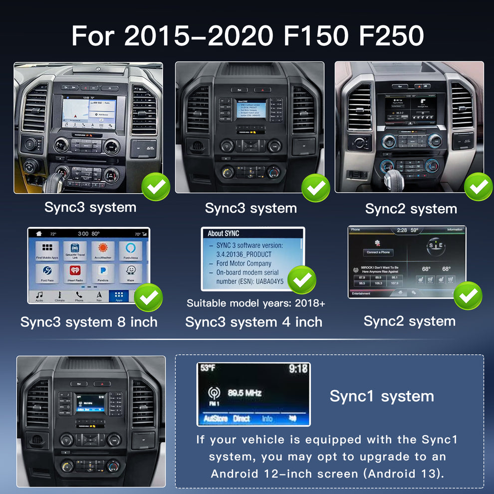 For Ford F-150 250 350 450 2015–2020 SYNC3 8″ to 12″ OEM-Style Lincoln ...