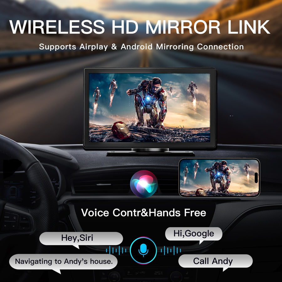 Touchscreen wireless CarPlay da 9" e Android Auto
