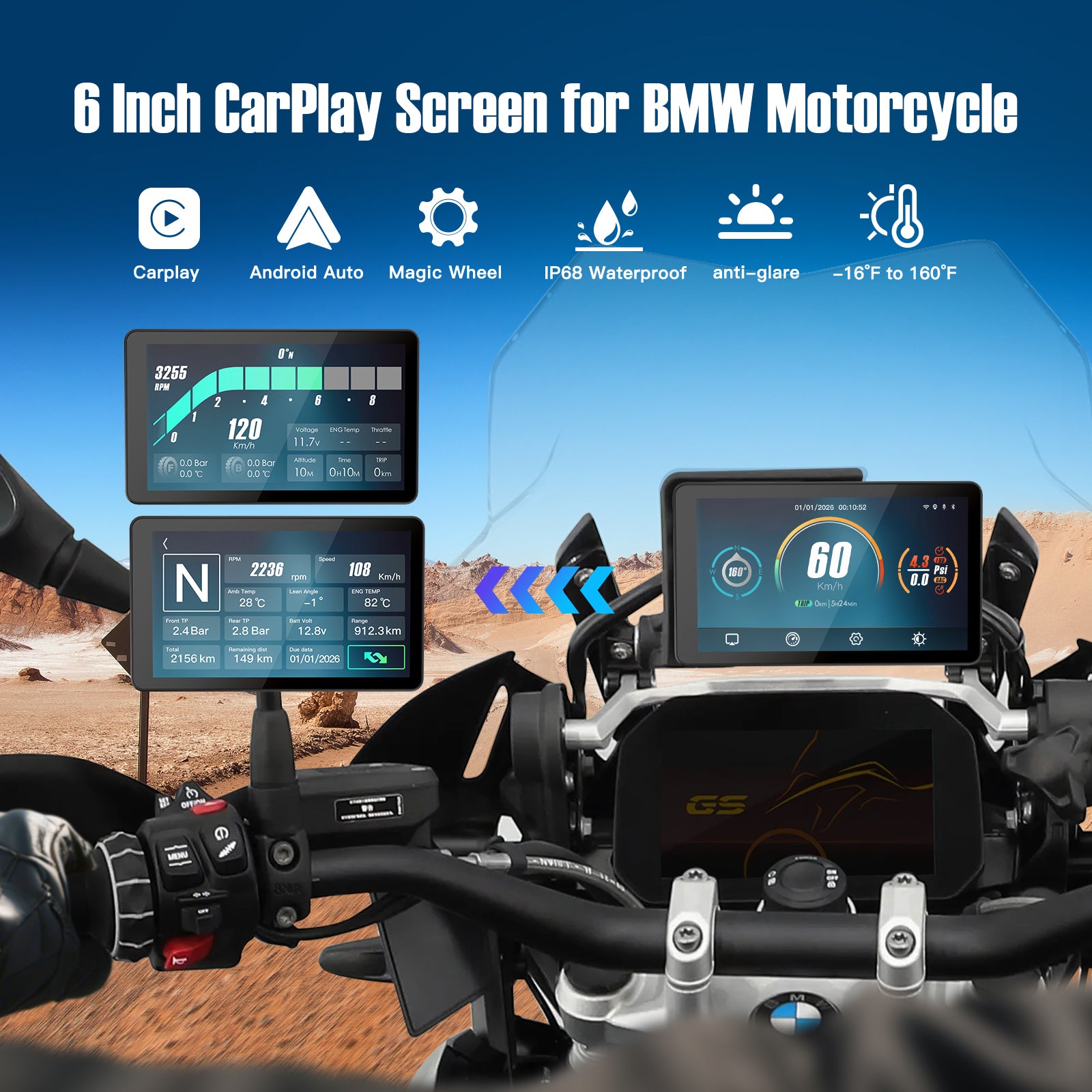 Carabc DB601 Carplay スクリーン BMW オートバイ R 1250 GS/1300 GS