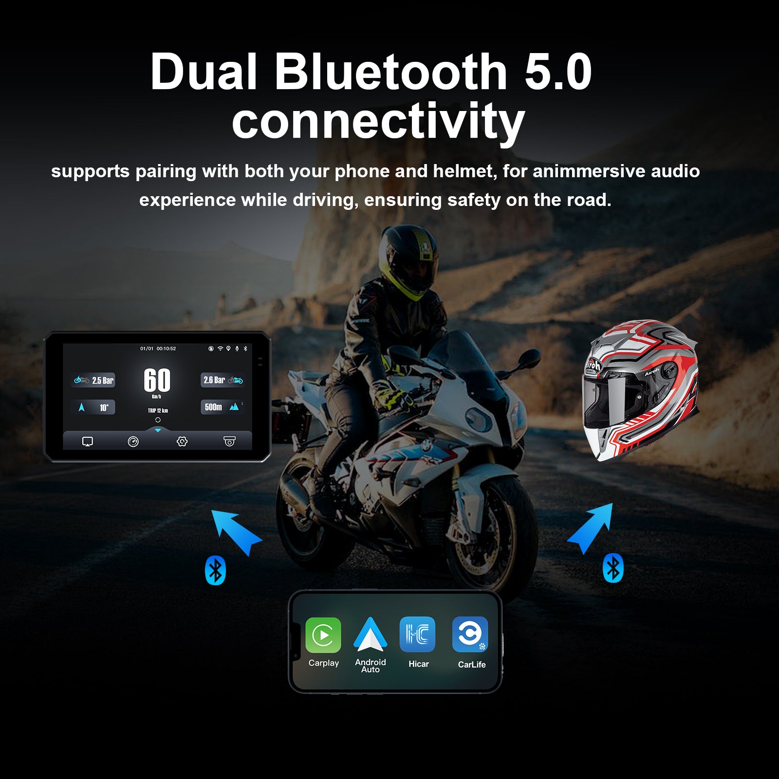 carplay motorcycle helmet DM601 Universal Motorcycle CarPlay Screen