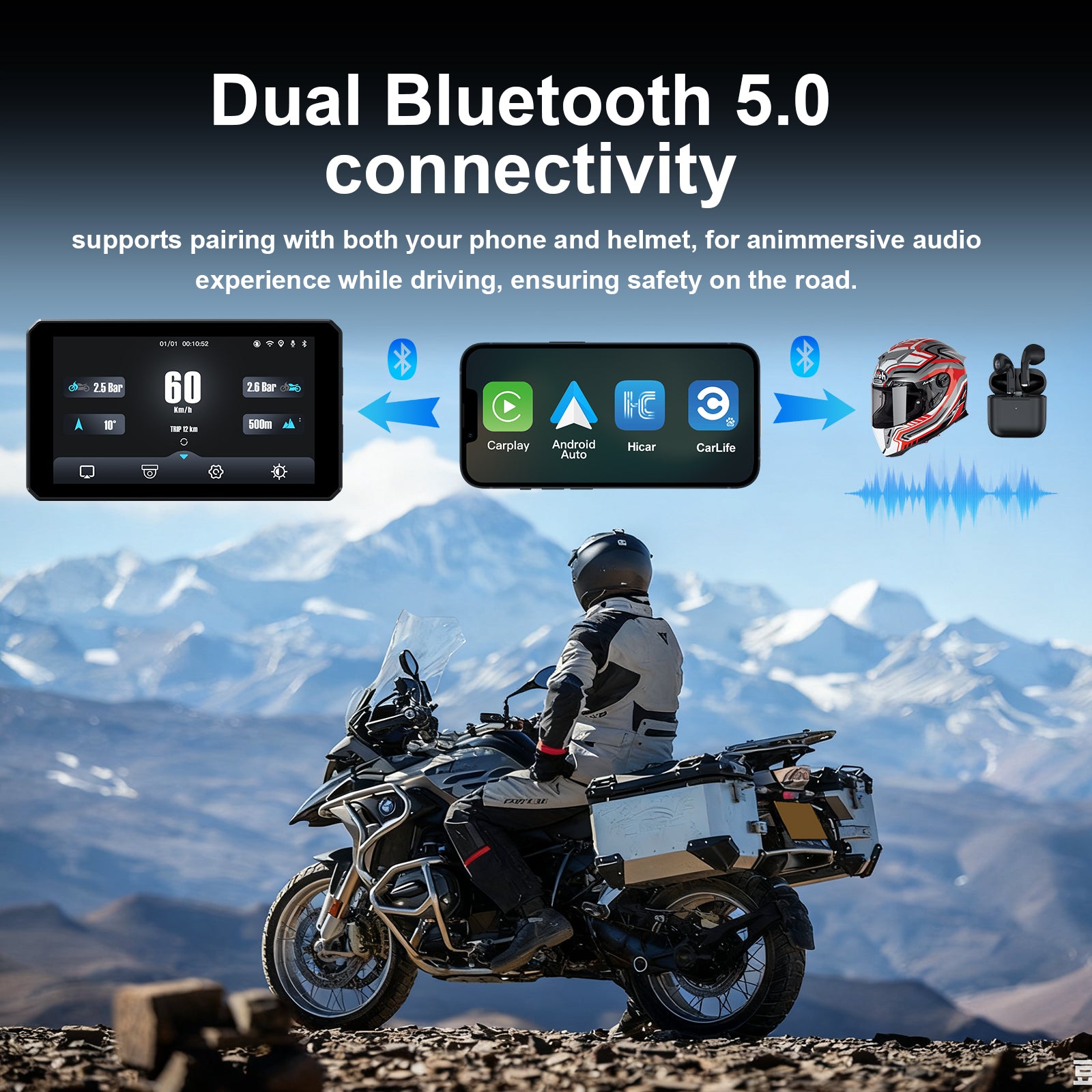 DM701 Universal Motorcycle CarPlay Screen
