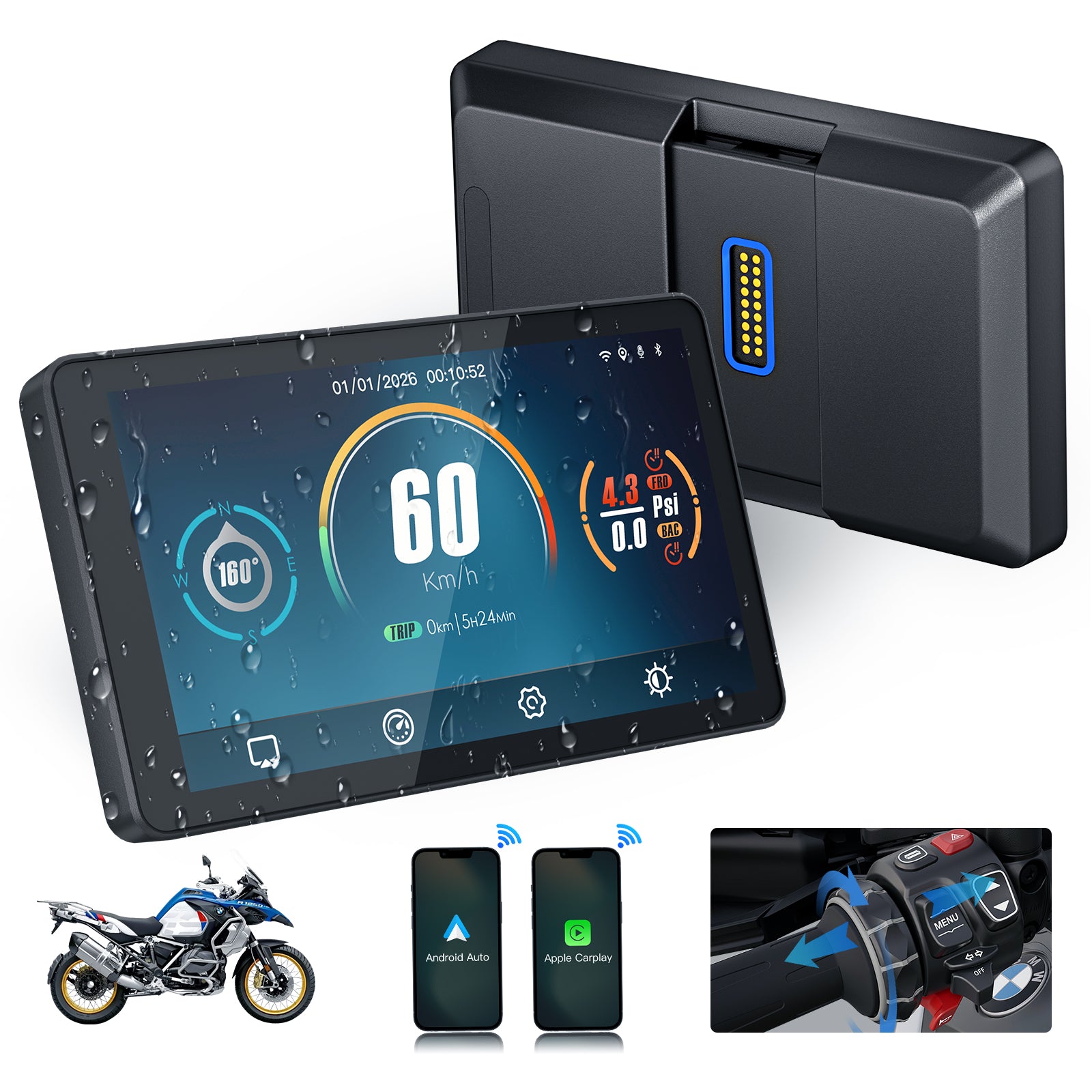 Carabc DB601 Carplay Screen for BMW motocycle R1250 GS/1300 GS/F900 GS/F850 GS/S1000 R/R1250 R/R1250 RS