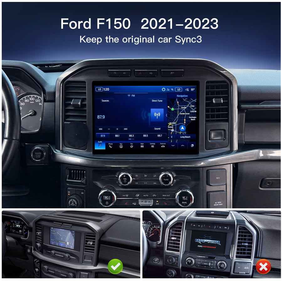 Ford F150 2021–2023 Sync3 Upgrade 8'' to 12'' Screen Replacement Retains Factory System