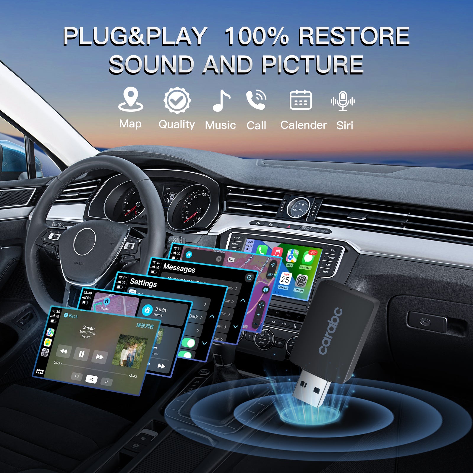 Carabc B1 USB Wireless Carplay Adapter