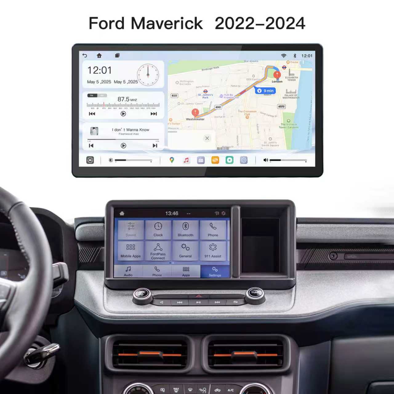 Carabc 13.2" Android 13 Car stereo Retains Sync3 for Ford Maverick 2022 - 2024 Wireless CarPlay & Android Auto CarRadio Upgrade