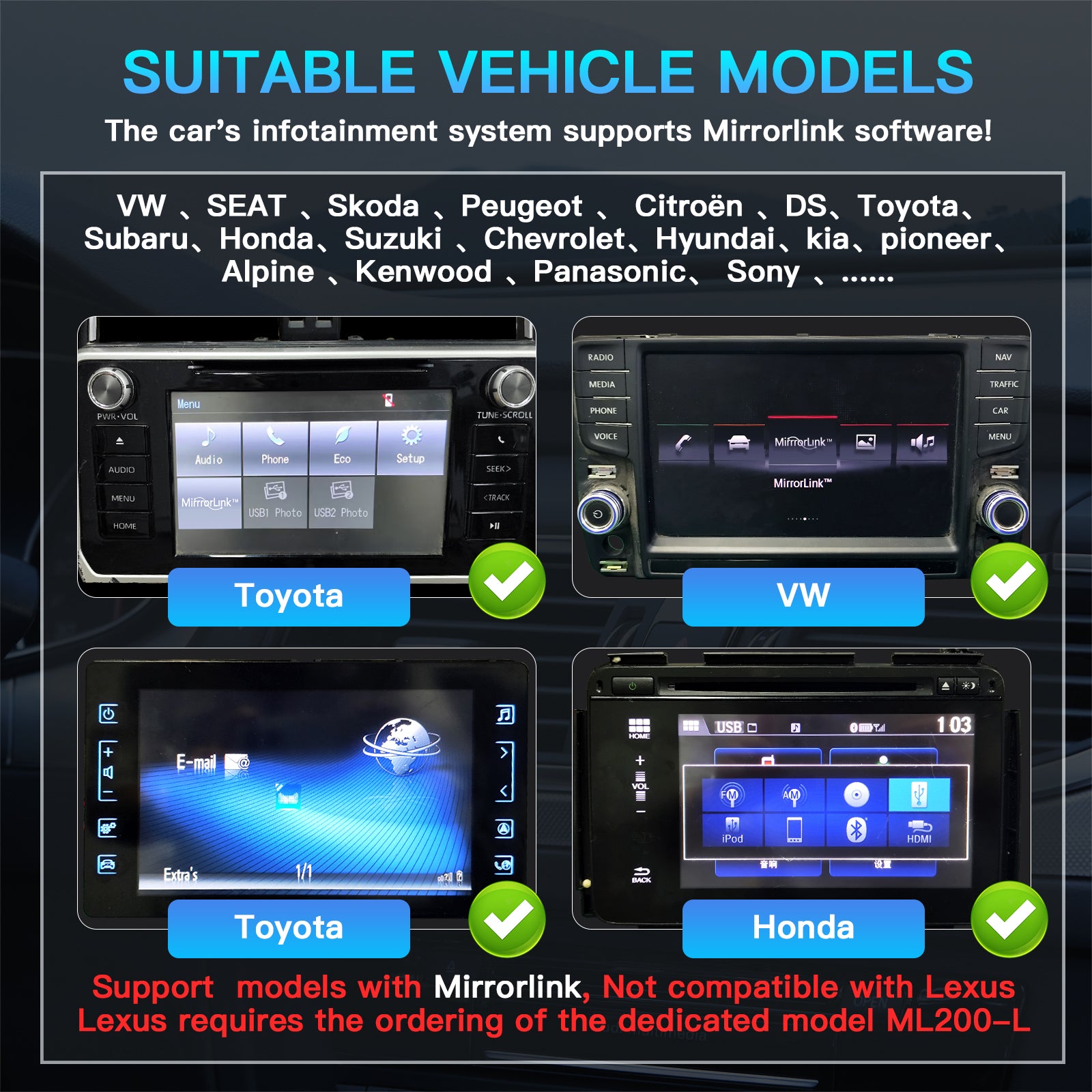 MirrorLink to CarPlay & Wireless Android Auto for Toyota,VW,ubaru