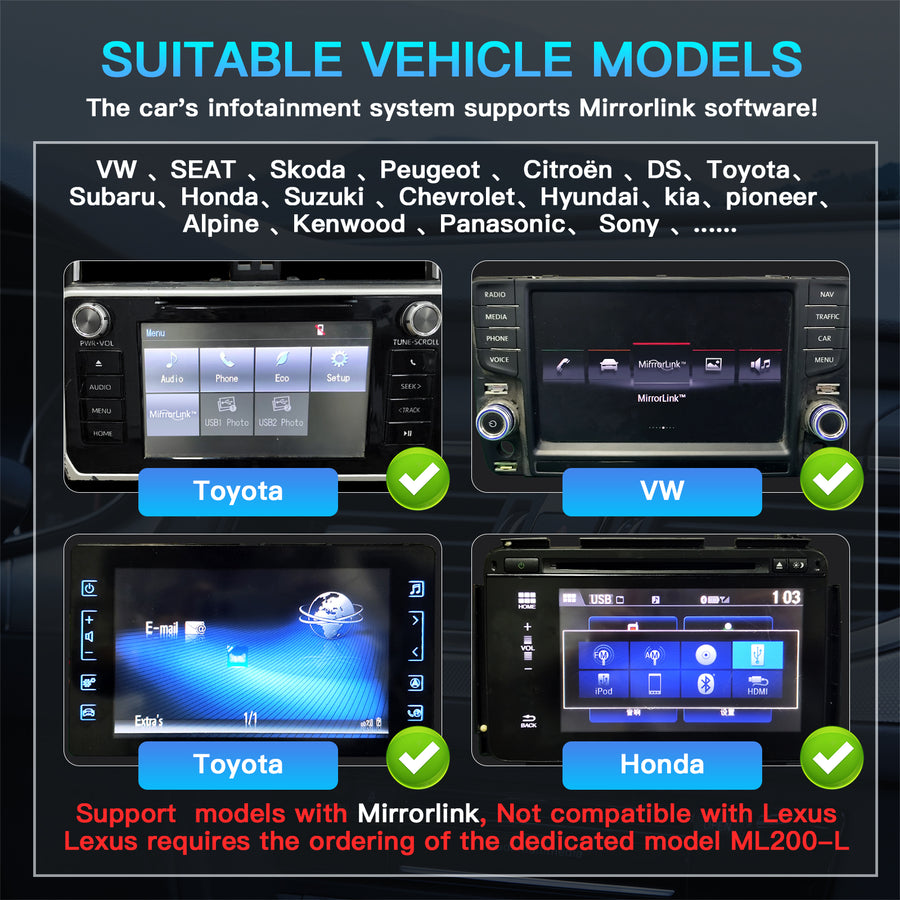Carabc ML200 Wireless CarPlay&Android Auto Supports factory MirrorLink  for Toyota,Volkswagen