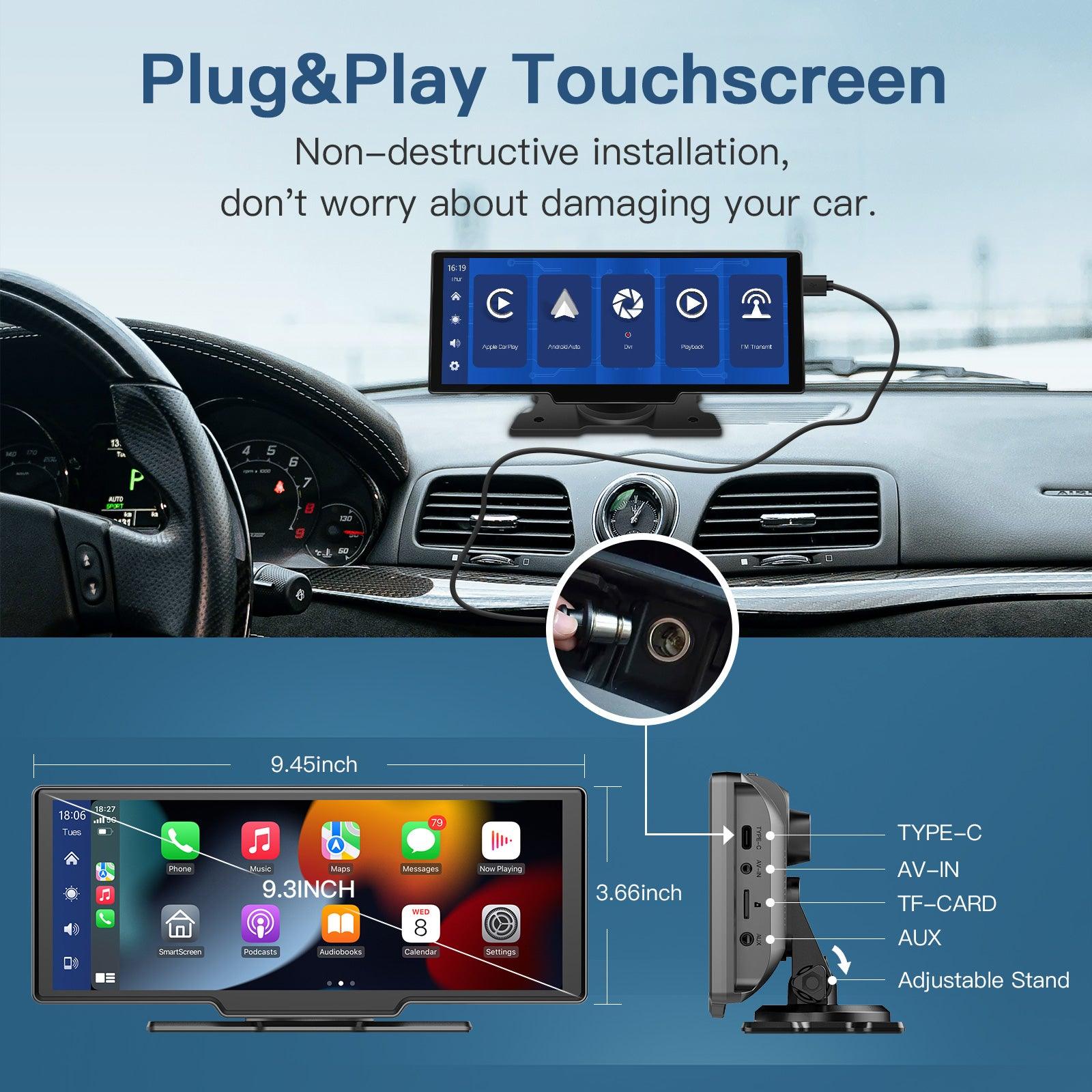 Wireless Apple CarPlay and Android Auto Car Stereo, 9.3'' IPS Touchscr